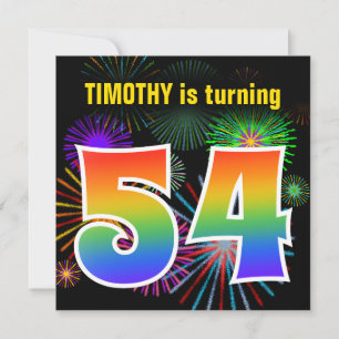 Invitation Fun Fireworks + Motif arc-en-ciel "54" Anniversair