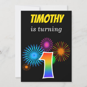 Invitation Fun Fireworks + Rainbow Motif "1" Anniversaire #