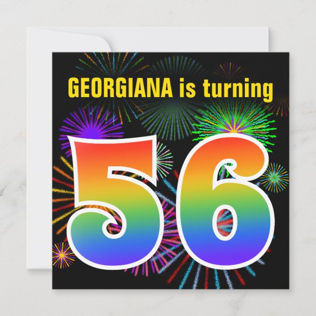 Invitation Fun Fireworks + Rainbow Motif "56" Anniversaire # (Devant)