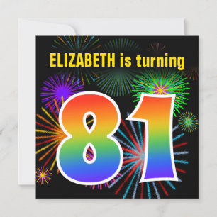 Invitation Fun Fireworks + Rainbow Motif "81" Anniversaire #