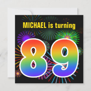 Invitation Fun Fireworks + Rainbow Motif "89" Anniversaire #