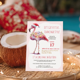 Invitation Fun Flamant rose tropical Noël à la fête de juille