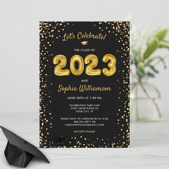 Invitation Fun Gold Balloons Classe de 2023 Graduation Party (Créateur téléchargé)