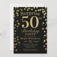 Fun Gold Black Confetti Surprise 50e anniversaire
