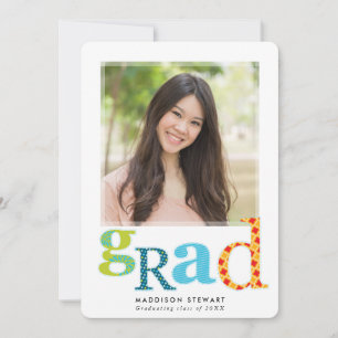 Invitation FUN GRAD chic photo typographie moderne arc-en-cie