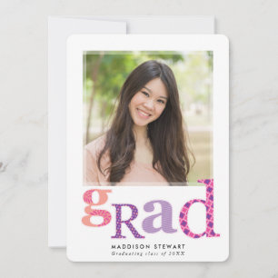 Invitation FUN GRAD chic photo typographie moderne rose viole