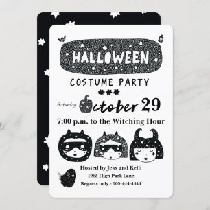 Invitation Fun halloween superhero costume soirée b&w