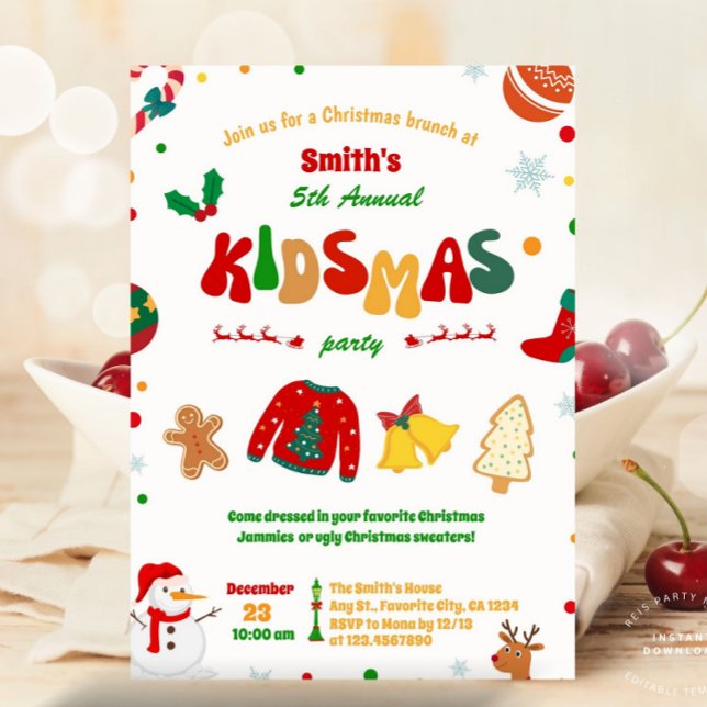 Invitation Fun Kidsmas Noël Anniversaire Fête Fête Fête Fête (holiday party invitation, christmas brunch, kidsmas, kidsmas party, annual party, kidsmas christmas )