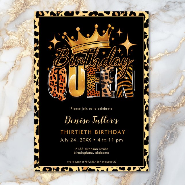 Invitation Fun Leopard Anniversaire Reine Trente Anniversaire (Fun Leopard Birthday Queen Thirty Birthday Invitation)