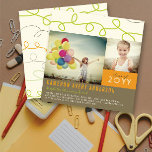 Invitation Fun Loop Scribbles Modern 2 Photo Graduation Party