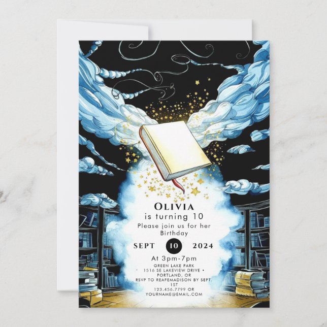 Invitation Fun Magic Library Storybook Anniversaire (Devant)