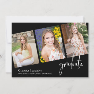 Invitation Fun manuscrit Black Photo Graduation Party