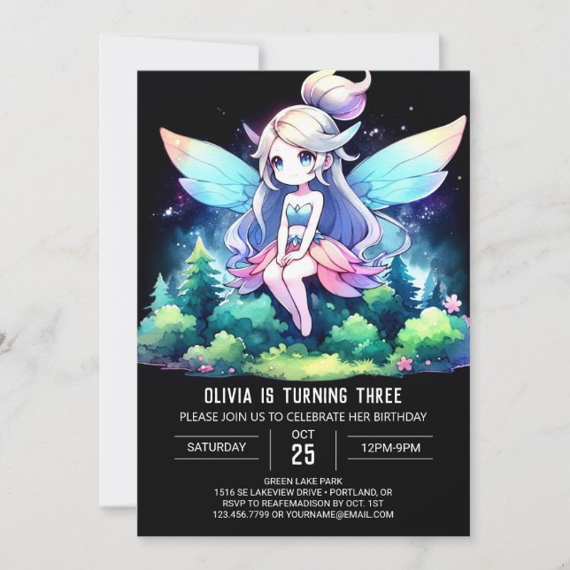 Invitation Fun Minimaliste Fairy Anniversaire (Devant)