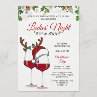Invitation Fun Modern Christmas Sip & Swap Cocktail Party Inv