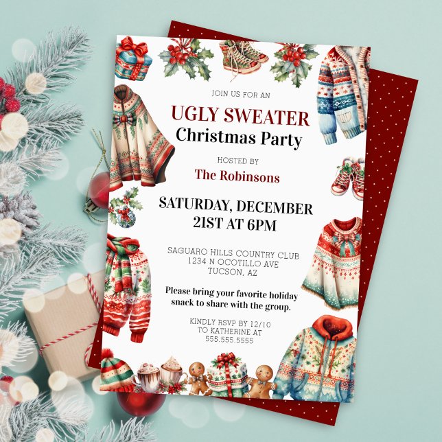 Invitation Fun Moderne Vilain Sweat Bureau Noël fête (fun ugly sweater christmas party invitations for corporate office holiday party invites)