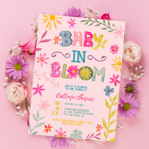Invitation Fun moderne whimsical fleuri bébé dans la douche f