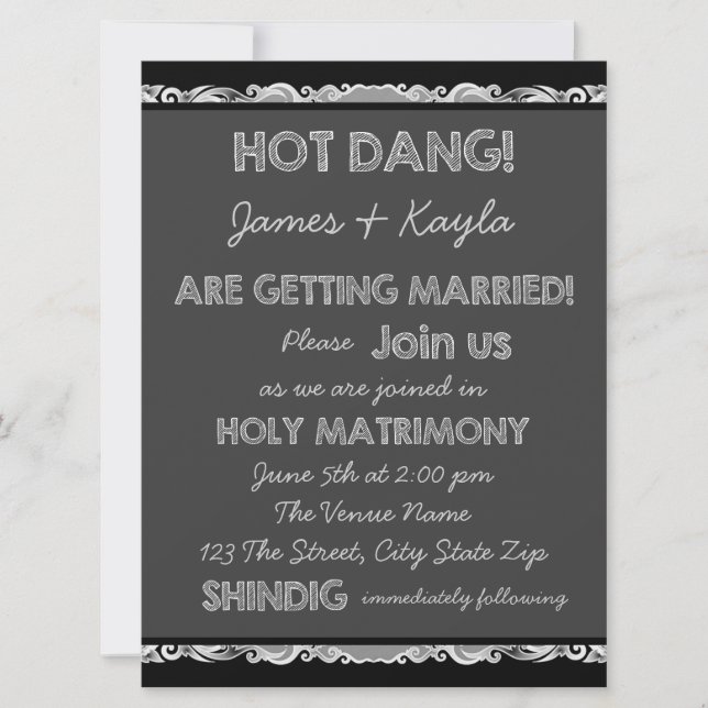Invitation Fun Old School Rustic Chalkboard Mariage campagnar (Devant)