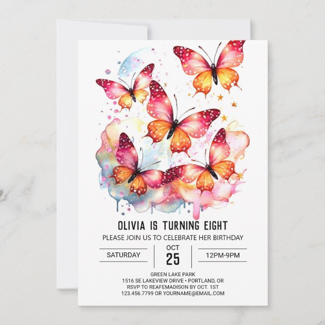 Invitation Fun Pastel Butterfly Girl Anniversaire (Devant)