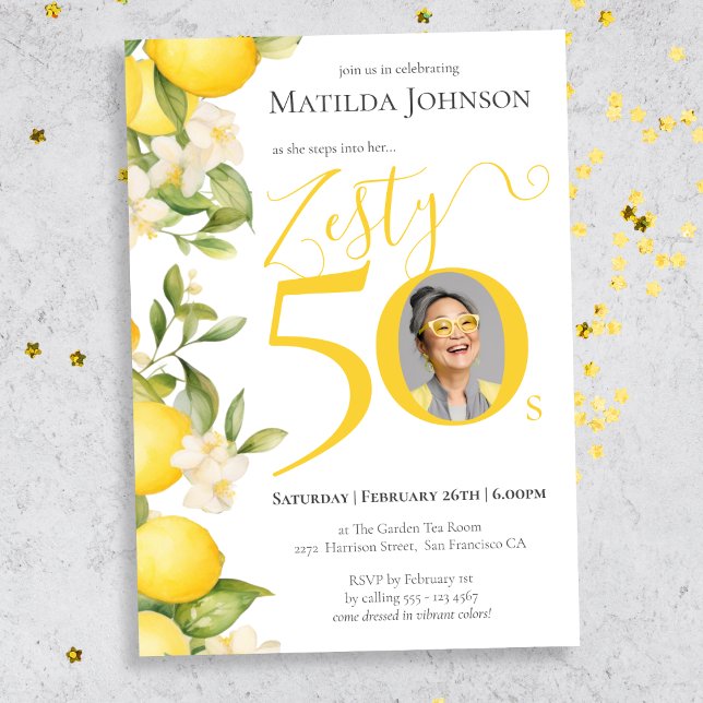 Invitation Fun Photo Zesty Lemon 50th Birthday Party (Mockup View)