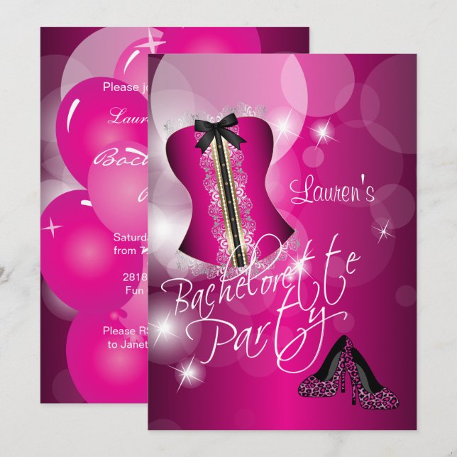 Invitation Fun Pink Bachelorte Party (Devant / Derrière)