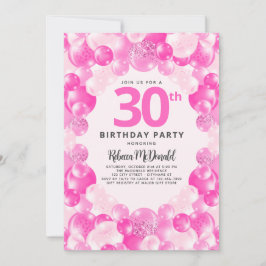 Invitation Fun Pink Balloons Faux Parties scintillant 30e ann
