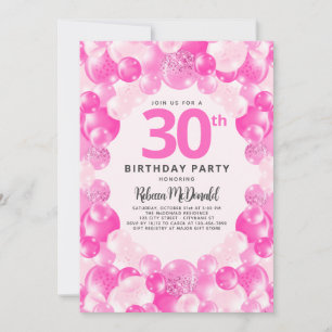 Invitation Fun Pink Balloons Faux Parties scintillant 30e ann