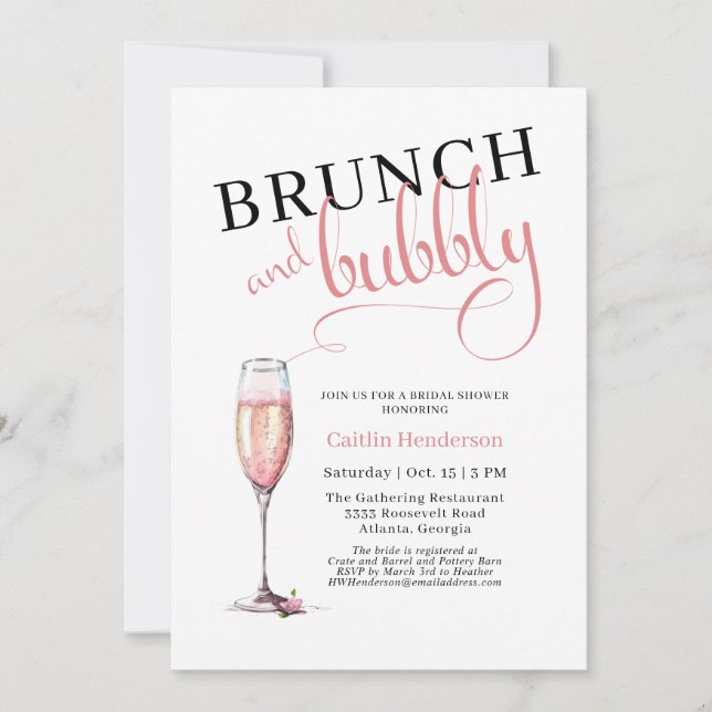 Invitation Fun Pink Brunch et Bubbly Fête des mariées (Devant)