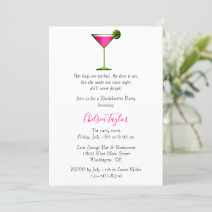 Invitation Fun Pink Martini Cocktail Hour Bachelorette Party