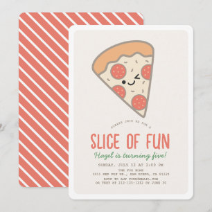 Invitation Fun Pizza Party Kawaii Anniversaire