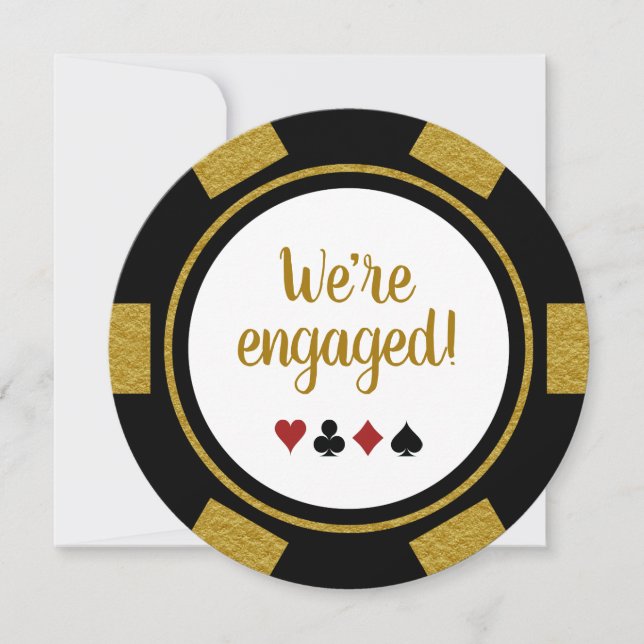 Invitation Fun Poker Chip Black Gold Mariage Fiançailles (Devant)