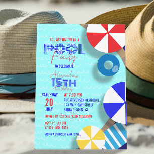 Invitation Fun Pool fêté d'été Anniversaire