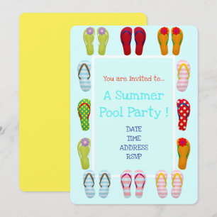 Invitation Fun Pool Party chic et moderne tongs