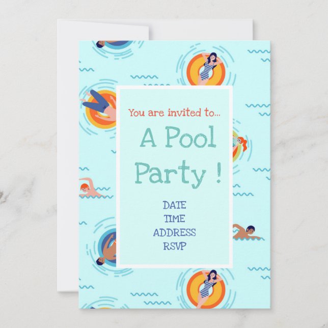 Invitation Fun Pool Party mignon et moderne (Devant)