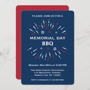 Invitation Fun Red White Blue Memorial Day BBQ Fireworks
