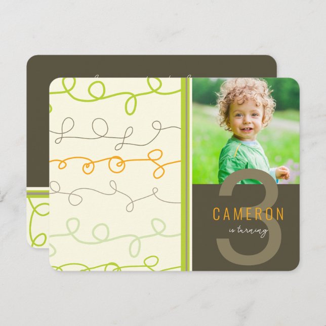 Invitation Fun Retro Art Scribbles Lines Anniversaire de enfa (Devant / Derrière)