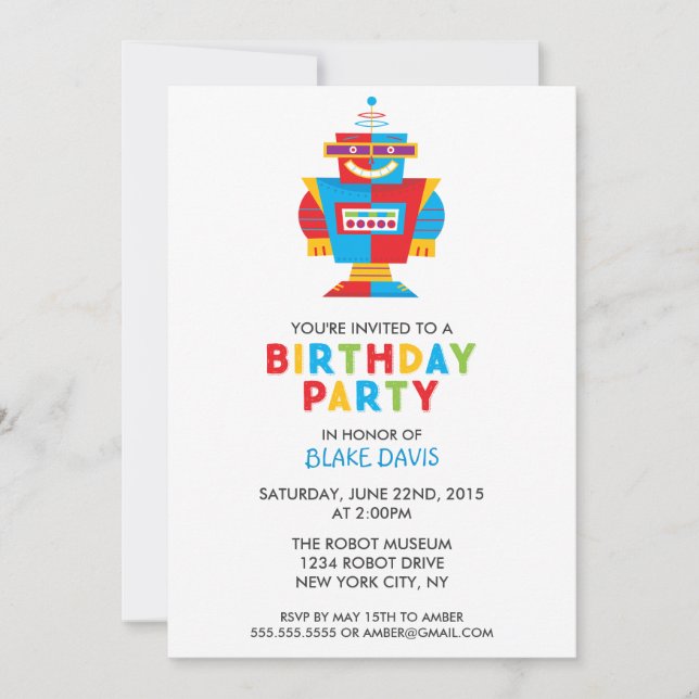 Invitation Fun Robot fête d'anniversaire (Devant)