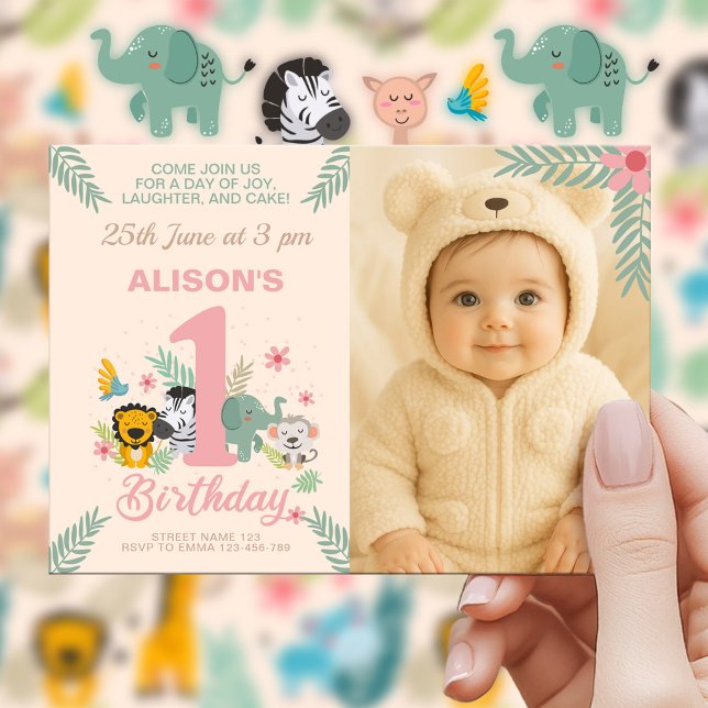 Invitation Fun Safari Aventure pour le premier anniversaire a (Créateur téléchargé)