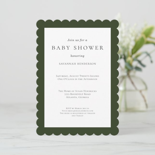 Invitation Fun Simple Forest Green Baby shower (Debout devant)
