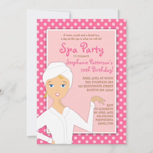 Invitation Fun Spa Birthday Spa Party Invitation| Rose (Devant)