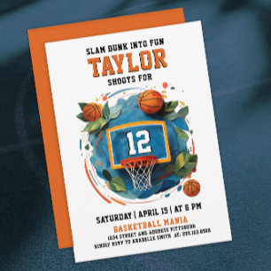 Invitation Fun Sport Cool fille Orange Basketball Anniversair