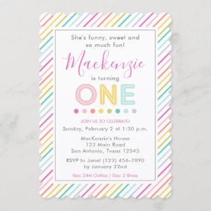 Invitation Fun Stripes coloré Premier anniversaire