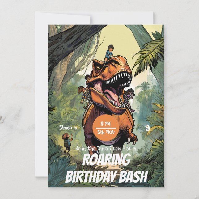 Invitation Fun T-Rex Ride, Rejoignez Dino Adventure! Annivers (Devant)