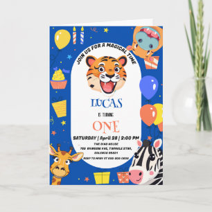 Invitation Fun tiger Zebra Hippo safari zoo Wild Birthday