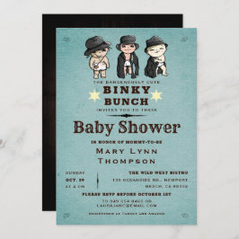 Invitation Fun Triplets Binky Bunky Baby shower Occidental