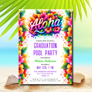 Invitation Fun Tropical Aloha Graduation Pool Party