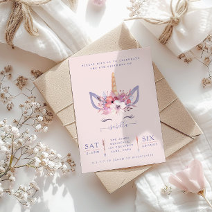 Invitation Fun Unicorn visage aquarelle d'anniversaire invita