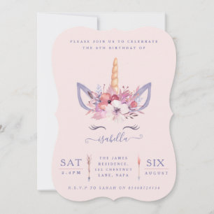 Invitation Fun Unicorn visage aquarelle d'anniversaire invita
