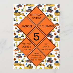 Invitation Fun Unique Zone de Construction Signes de route An