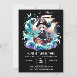 Invitation Fun Watercolor Pirate Anniversaire