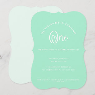 Invitation Fun Whimsical Mint Coeur Script Premier anniversai